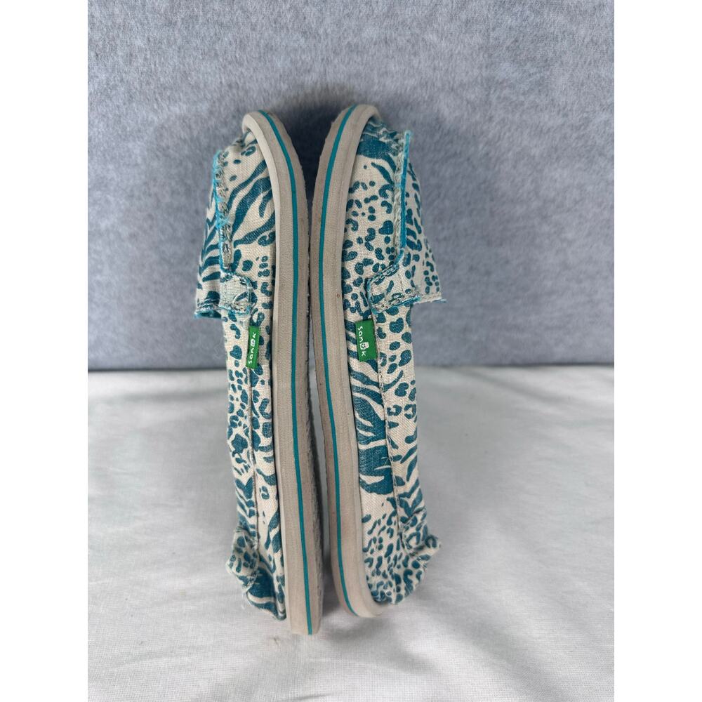 SANUK Woman's sz 7 Canvas Slip On Beach Summer Shoes Animal Print Surfer Teal - Picture 3 of 7